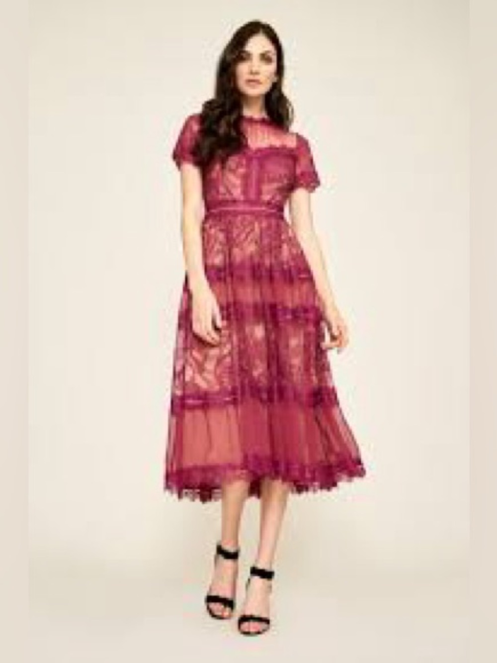 Tadashi Shoji Petite 8 Lace Tea-Length Dress – Worn Once